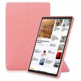 For Samsung Galaxy Tab A7 10.4 2020 T500 Cloth Texture Multi-folding Horizontal Flip PU Leather Shockproof Case with Holder & Sleep / Wake-up Function(Pink)