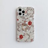 Shell Pattern Protective Case with Rotating Holder For iPhone 12 Pro Max(Little Red Flower)