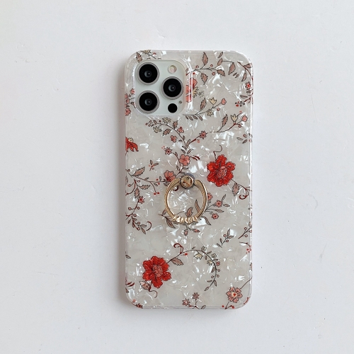 Shell Pattern Protective Case with Rotating Holder For iPhone 12 Pro Max(Little Red Flower)