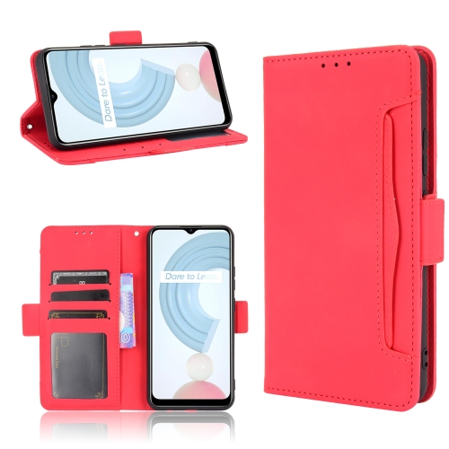 For OPPO Realme C21 Skin Feel Calf Pattern Horizontal Flip Leather Case with Holder & Card Slots & Photo Frame(Red)