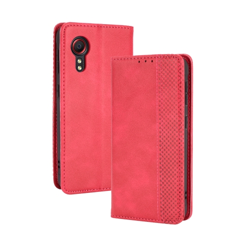 For Samsung Galaxy Xcover 5 Magnetic Buckle Retro Crazy Horse Texture Horizontal Flip Leather Case with Holder & Card Slots & Photo Frame(Red)