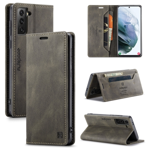 For Samsung Galaxy S21 5G AutSpace A01 Retro Skin-feel Crazy Horse Texture Horizontal Flip Leather Case with Holder & Card Slots & Wallet & RFID(Coffee)