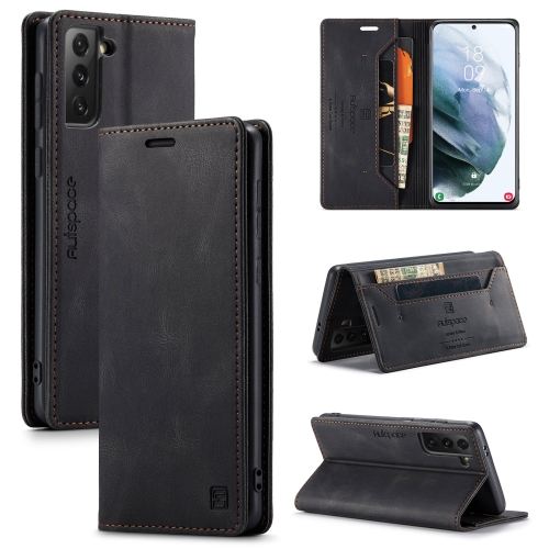 For Samsung Galaxy S21+ 5G AutSpace A01 Retro Skin-feel Crazy Horse Texture Horizontal Flip Leather Case with Holder & Card Slots & Wallet & RFID(Black)