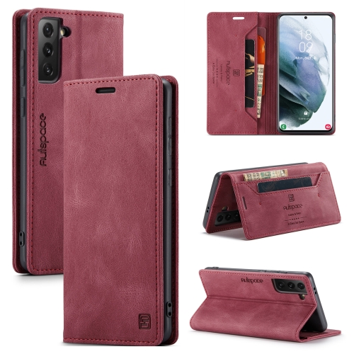 For Samsung Galaxy S21+ 5G AutSpace A01 Retro Skin-feel Crazy Horse Texture Horizontal Flip Leather Case with Holder & Card Slots & Wallet & RFID(Wine Red)