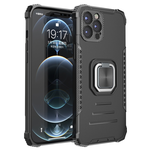 Fierce Warrior Series Armor All-inclusive Shockproof Aluminum Alloy + TPU Protective Case with Ring Holder For iPhone 12 Pro Max(Black)
