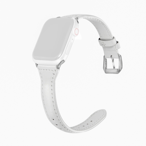 Universal T-shaped Thin Leather Watch Strap For Apple Watch Series 6 & SE & 5 & 4 44mm / 3 & 2 & 1 42mm(White)