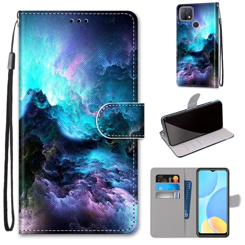 For OPPO A15 / A15s Coloured Drawing Cross Texture Horizontal Flip PU Leather Case with Holder & Card Slots & Wallet & Lanyard(Colorful Clouds)
