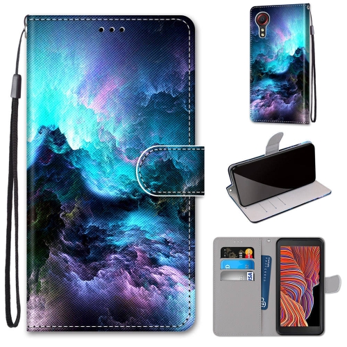 For Samsung Galaxy Xcover 5 Coloured Drawing Cross Texture Horizontal Flip PU Leather Case with Holder & Card Slots & Wallet & Lanyard(Colorful Clouds)