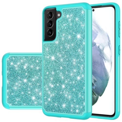 For Samsung Galaxy S21 5G Glitter Powder Contrast Skin Shockproof Silicone + PC Protective Case(Green)