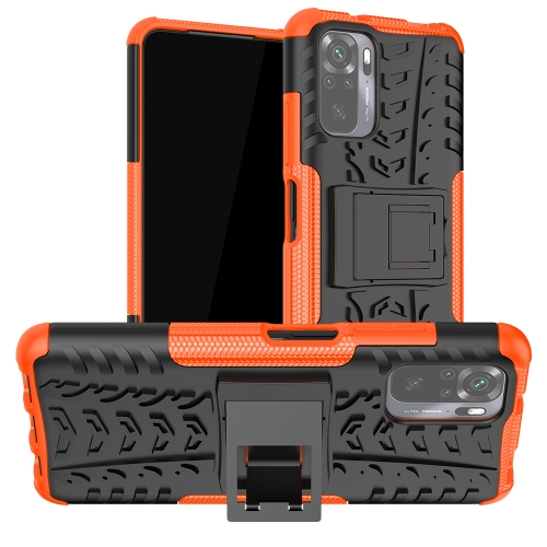 For Xiaomi Redmi Note 10 Tire Texture Shockproof TPU+PC Protective Case with Holder(Orange)