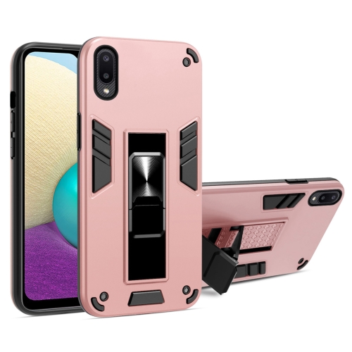 For Samsung Galaxy A02 2 in 1 PC + TPU Shockproof Protective Case with Invisible Holder(Rose Gold)