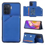 For OPPO A94 Skin Feel PU + TPU + PC Back Cover Shockproof Case with Card Slots & Holder & Photo Frame(Blue)