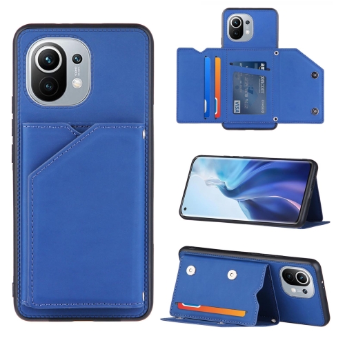 For Xiaomi Mi 11 Skin Feel PU + TPU + PC Back Cover Shockproof Case with Card Slots & Holder & Photo Frame(Blue)