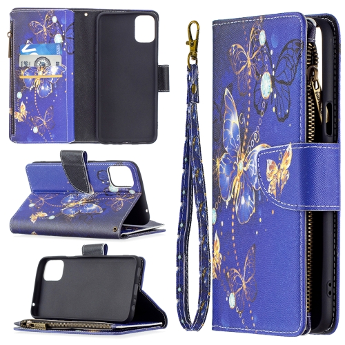 For LG K42 Colored Drawing Pattern Zipper Horizontal Flip Leather Case with Holder & Card Slots & Wallet(Purple Butterfly)
