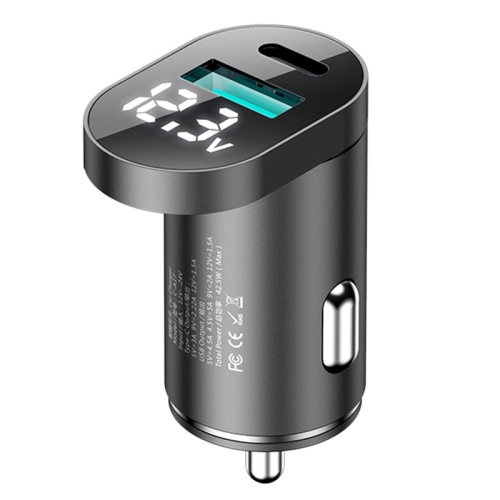 JOYROOM C-A17 42.5W PD USB-C / Type-C + QC3.0 USB Aluminum Alloy Digital Car Charger(Silver)