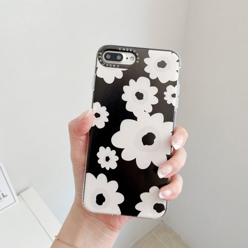 Double Color TPU Pattern Protective Case For iPhone SE 2020 / 8 / 7(Black Flower)