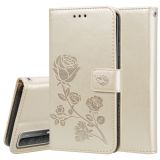 For Huawei P smart 2021 Rose Embossed Horizontal Flip PU Leather Case with Holder & Card Slots & Wallet(Gold)