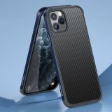 SULADA Luxury 3D Carbon Fiber Textured Shockproof Metal + TPU Frame Case For iPhone 11 Pro(Sea Blue)
