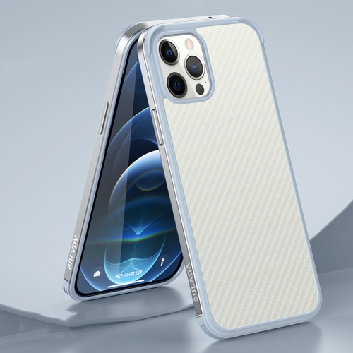 SULADA Luxury 3D Carbon Fiber Textured Shockproof Metal + TPU Frame Case For iPhone 12 Pro Max(Silver)