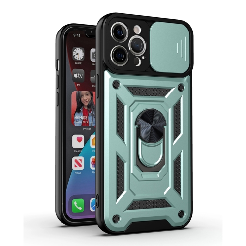 Sliding Camera Cover Design TPU+PC Protective Case For iPhone 11 Pro Max(Dark Green)
