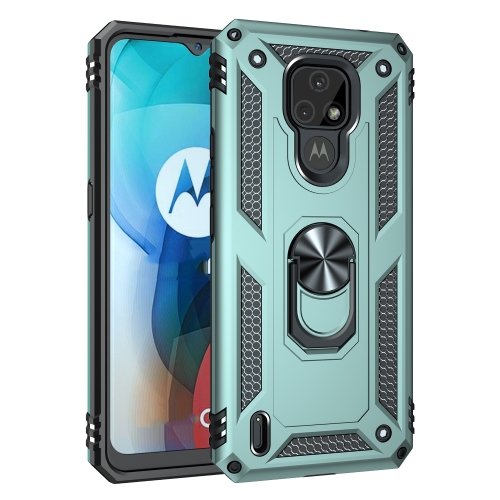 For Motorola Moto E7 Shockproof TPU + PC Protective Case with 360 Degree Rotating Holder(Green)