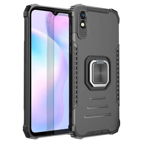 For Xiaomi Redmi 9A Fierce Warrior Series Armor All-inclusive Shockproof Aluminum Alloy + TPU Protective Case with Ring Holder(Black)