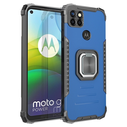 For Motorola Moto G9 Power Fierce Warrior Series Armor All-inclusive Shockproof Aluminum Alloy + TPU Protective Case with Ring Holder(Blue)