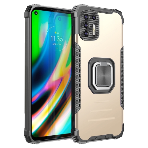 For Motorola Moto G9 Plus Fierce Warrior Series Armor All-inclusive Shockproof Aluminum Alloy + TPU Protective Case with Ring Holder(Gold)