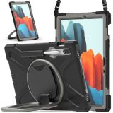 For Samsung Galaxy Tab S7 T870 / T875 Silicone + PC Protective Case with Holder & Shoulder Strap(Black+Grey)