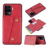 For OPPO A94 Double Buckle PU + TPU Shockproof Magnetic Protective Case with Card Slot & Holder(Red)