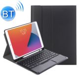 YA098B-A Detachable Lambskin Texture Round Keycap Bluetooth Keyboard Leather Case with Touch Control & Pen Slot & Stand For iPad Air 4 10.9 inch (2020) / Pro 11 inch (2020) & (2018)(Black)