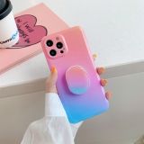 Colorful Halo Dyed Stripe Straight Edge Magic Cube Protective Case with Holder For iPhone 12 Pro Max(Pink Purple Blue)