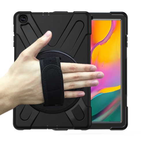 For Samsung Galaxy Tab A 10.1 (2019) T515 / T510 Shockproof Colorful Silicone + PC Protective Case with Holder & Shoulder Strap & Hand Strap(Black)