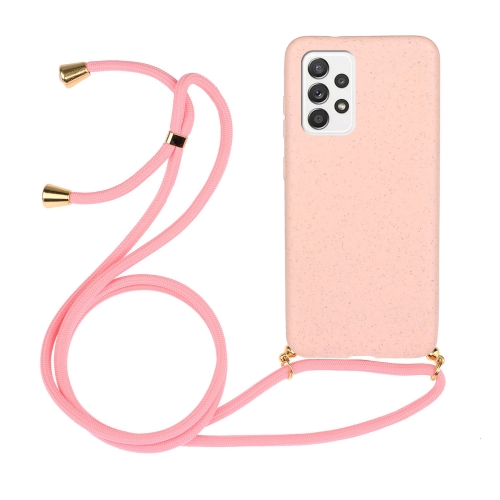 For Samsung Galaxy A52 5G / 4G Wheat Straw Material + TPU Protective Case with Lanyard(Pink)