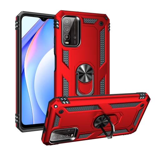 For Xiaomi Redmi Note 9 4G / 9T / 9 Power Shockproof TPU + PC Protective Case with 360 Degree Rotating Holder(Red)