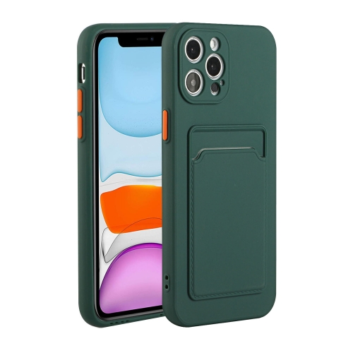 Card Slot Design Shockproof TPU Protective Case For iPhone 12 Pro(Dark Green)