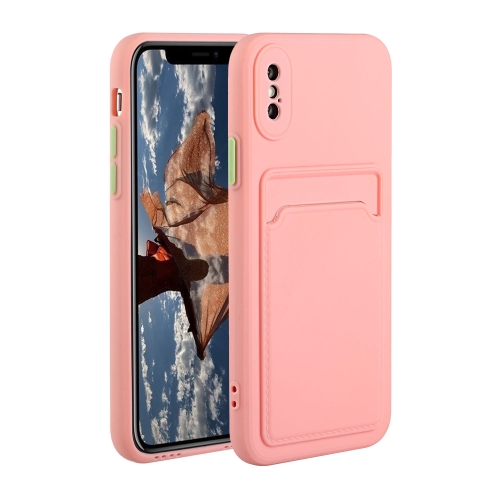 Card Slot Design Shockproof TPU Protective Case For iPhone X / XS(Pink)
