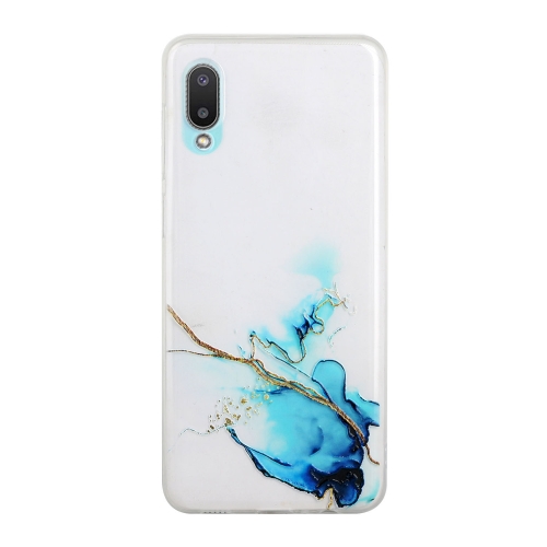 For Samsung Galaxy A02 (EU Version) Hollow Marble Pattern TPU Precise Hole Protective Case(Blue)