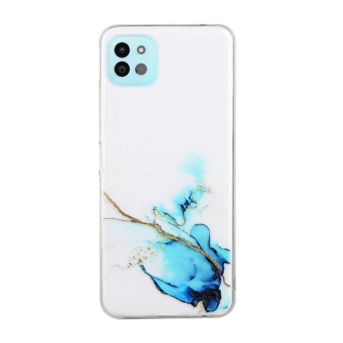 For Samsung Galaxy A22 5G Hollow Marble Pattern TPU Precise Hole Protective Case(Blue)