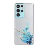 For Samsung Galaxy S21 Ultra 5G Hollow Marble Pattern TPU Precise Hole Protective Case(Blue)