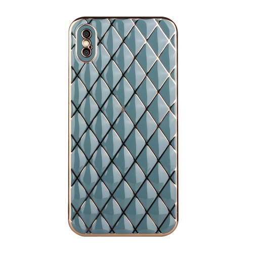 Electroplated Rhombic Pattern Sheepskin TPU Protective Case For iPhone XS / X(Grey Green)