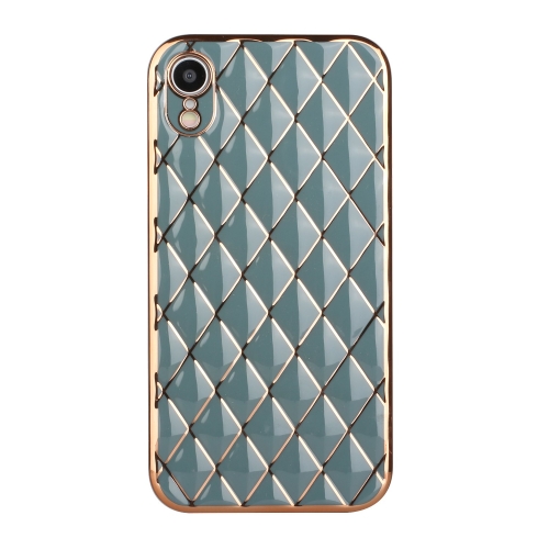 Electroplated Rhombic Pattern Sheepskin TPU Protective Case For iPhone XR(Grey Green)