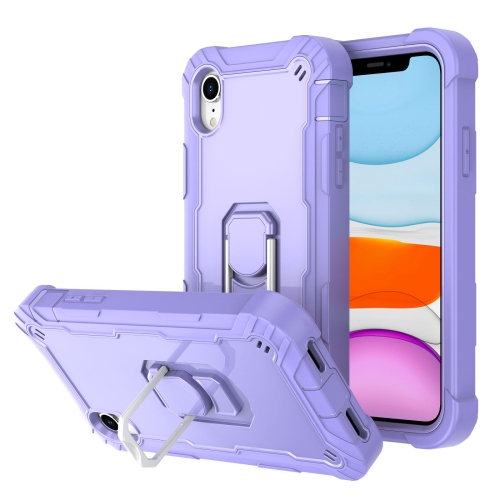 PC + Rubber 3-layers Shockproof Protective Case with Rotating Holder For iPhone XR(Purple)