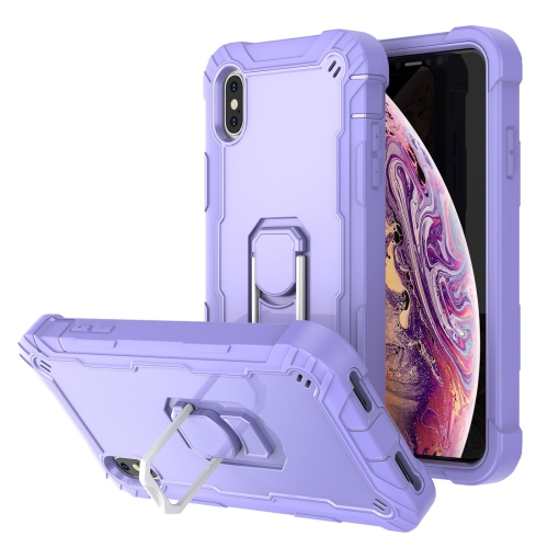 PC + Rubber 3-layers Shockproof Protective Case with Rotating Holder For iPhone XS Max(Purple)
