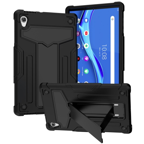 For Lenovo Tab M10 HD 2nd Gen TB-X306X T-shaped Bracket Contrast Color Shockproof PC + Silicone Flat Protective Case(Black)