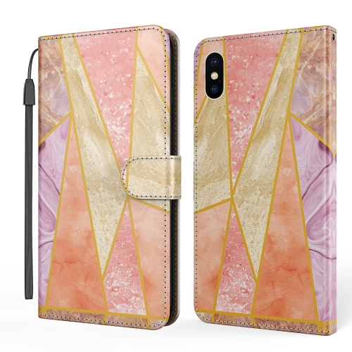 Marble Horizontal Flip TPU+PU Leather Case with Holder & Card Slots & Wallet & Lanyard For iPhone X / XS(Pink Purple)