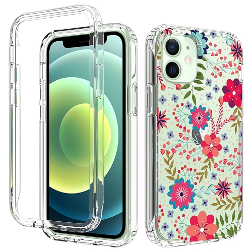 2 in 1 High Transparent Painted Shockproof PC + TPU Protective Case For iPhone 12 mini(Small Floral)