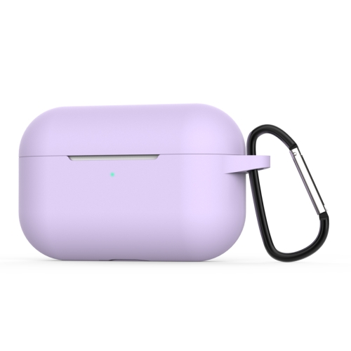 For Apple AirPods Pro Wireless Earphone Silicone Protective Case with Hook(Hyacinth Purple)