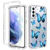 For Samsung Galaxy S21+ 5G 2 in 1 High Transparent Painted Shockproof PC + TPU Protective Case(Blue Butterfly)
