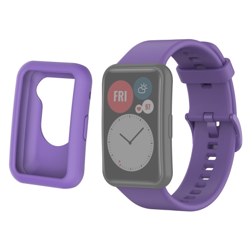 For Huwei Watch Fit Protective Silicone Case + Silicone Watchband Kit(Light Purple)